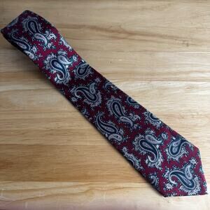 Vintage Christian Dior Silk Tie Red Blue Paisley USA Made Embroidered Signature